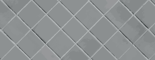 Gray tiled background with a geometric pattern. The background features a smooth texture with gray tiles arranged diagonally. Tile pattern background vector. Gray background.