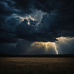 Fototapeta premium A dramatic, high-contrast scene depicting the eternal struggle between light and darknes