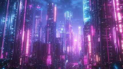 cyperpunk High-Tech Urban Future with Flying Cars and Skyscrapers
