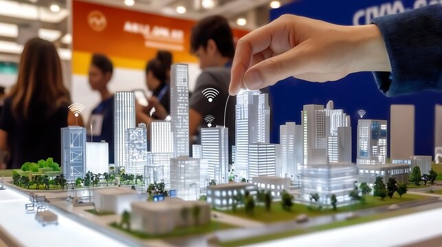 Smart city planning with futuristic digital model