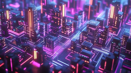 cyperpunk High-Tech Urban Future with Flying Cars and Skyscrapers