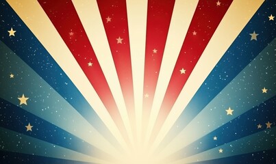 Vintage American patriotic background with red, white, and blue rays and stars