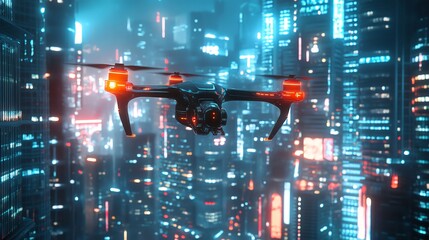 cyperpunk High-Tech Urban Future with Flying Cars and Skyscrapers