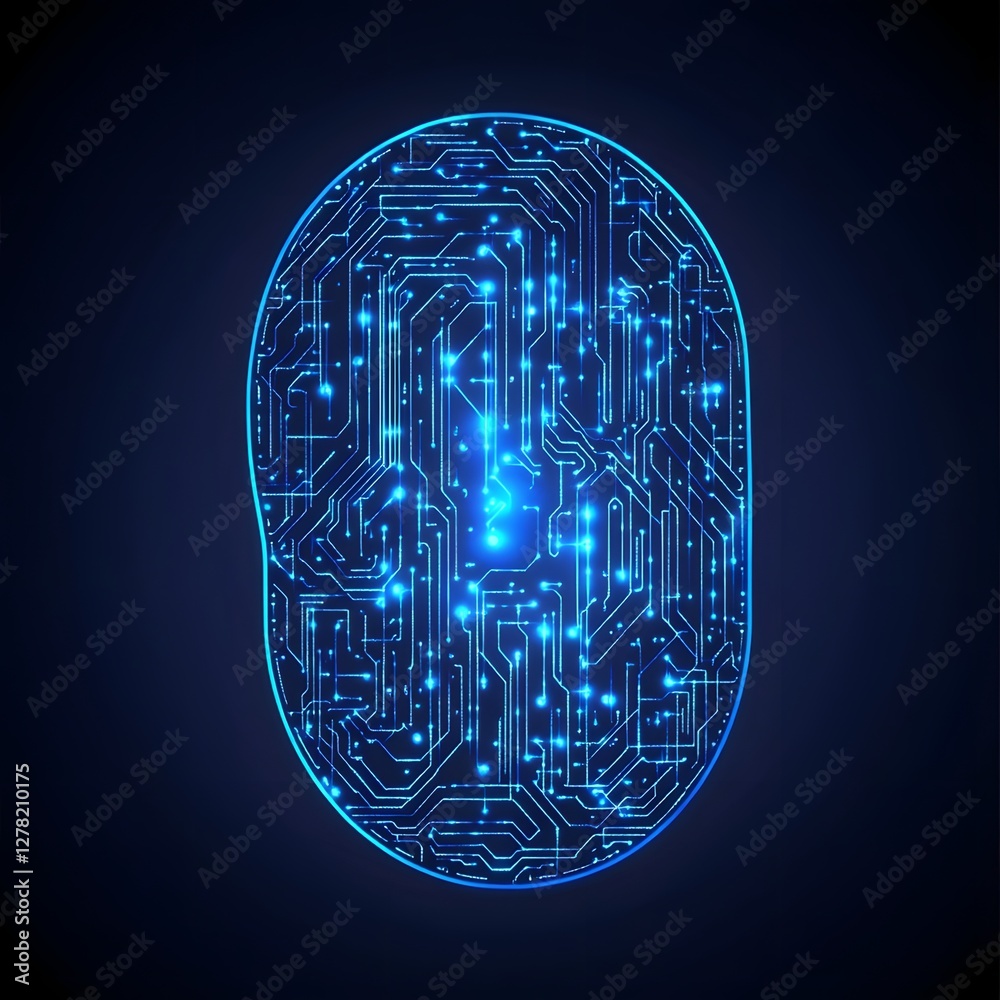 Poster Glowing Blue Circuit Board Technology Abstract Background  High tech digital electronic system with microchips and illuminated patterns  Futuristic innovation and intelligence concept