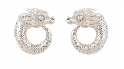 Fototapeta premium Minimalist Dragon-Shaped Ear Cuffs in Silver Finish for Modern Style