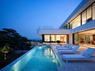 Fototapeta premium Modern Minimalist Home with Infinity Pool