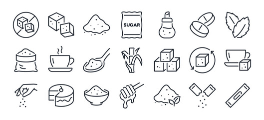 Sugar editable stroke outline icons set isolated on white background flat vector illustration. Pixel perfect. 64 x 64.