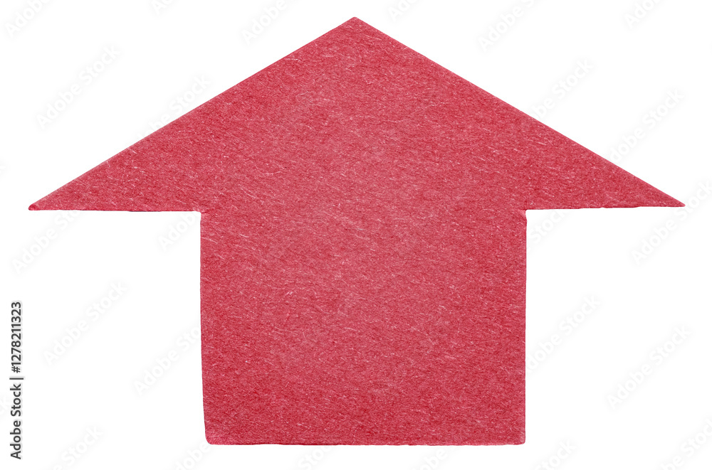 Poster red isolated cut out paper cardboard arrow direction sign pointing up with texture and rough edges p