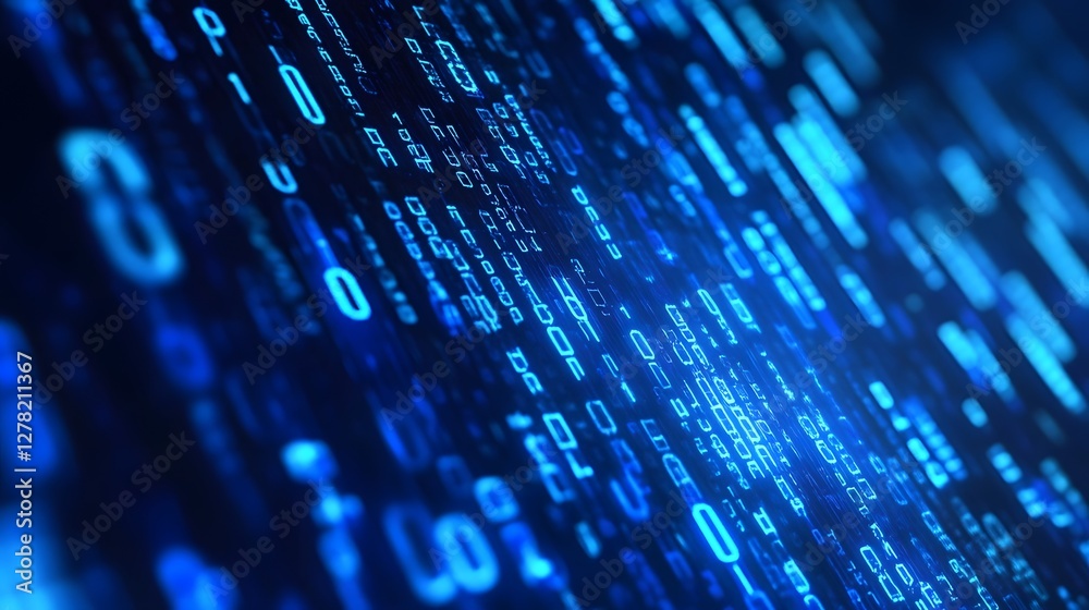Poster Glowing Digital Matrix in Futuristic Blue Tones Abstract Background  Technological innovation coding and programming cyber security digital infrastructure internet connectivity hi tech environment