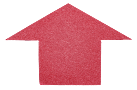 Red isolated cut out paper cardboard arrow direction sign pointing up with texture and rough edges png transparent background design element