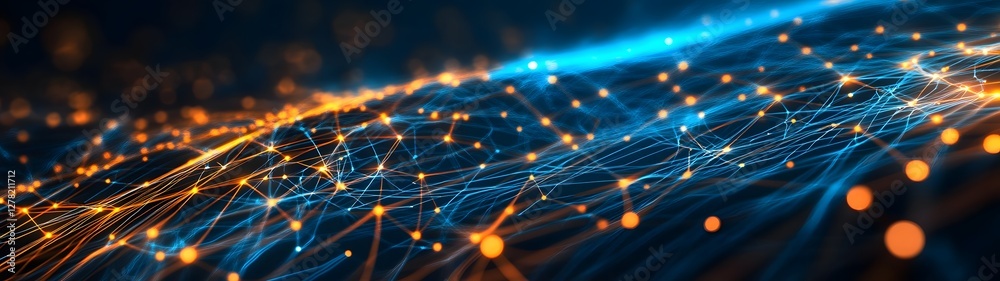 Aufkleber Glowing Digital Network Connections and Data Visualization in Futuristic Technology Background  Abstract digital of a complex interconnected network representing the global flow of information