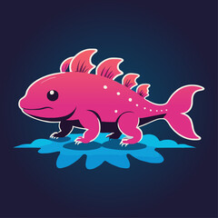 Cute Prehistoric Fish Character Standing on a Watery Surface