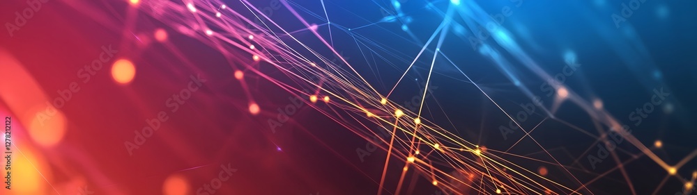 Poster Glowing digital waves and particles swirling in a vibrant abstract futuristic landscape  The image depicts a dynamic colorful and highly detailed digital environment evoking a sense of technology