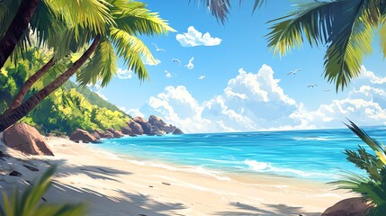 Obraz premium Palm Beach In Tropical Idyllic Paradise Island - Caribbean - Guadalupe 