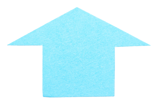 Light blue isolated cut out paper cardboard arrow direction sign pointing up with texture and rough edges png transparent background design element