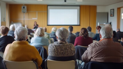 Elder abuse awareness seminar in progress in a community hall. Featuring learning and awareness