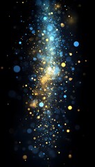 Obraz premium Bokeh lights in blue and gold float on black background