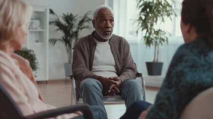 Elder abuse awareness session in a care facility. Featuring education and empathy