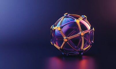 Naklejka premium A vibrant, abstract 3D sphere with intricate geometric patterns glowing against a dark background