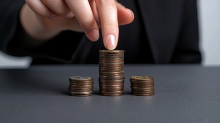 Investment growth action building wealth with coins office environment financial planning close-up view