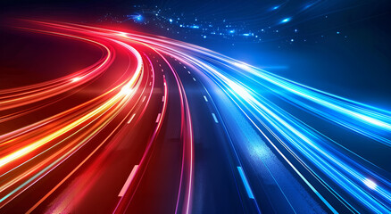 Obraz premium Dynamiczne świetlne ślady na futurystycznej autostradzie.