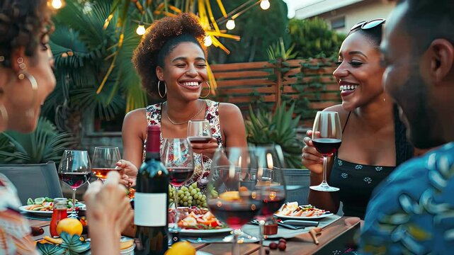 a company of friends drinking wine in nature