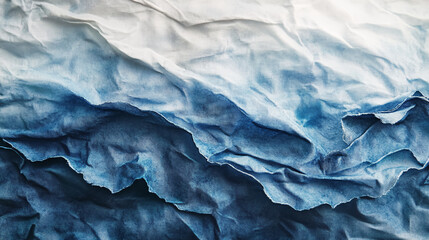 Obraz premium An abstract artistic composition resembling a mountain landscape, created using layered blue and white fabric with a textured, crumpled effect.