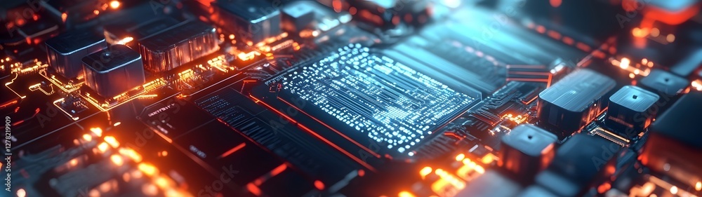 Poster Intricate digital circuitry of a futuristic computer microchip hardware