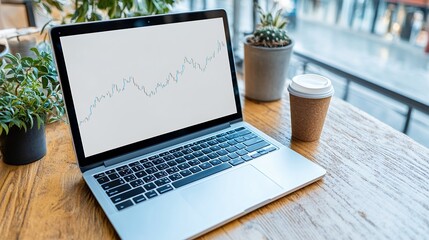 Laptop Displaying Graph On White Screen With Workspace Items