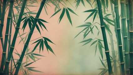 Fototapeta premium Serene Bamboo Leaves Background with Soft Gradient and Space for Text Overlay