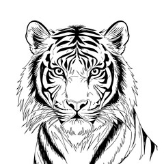 Realistic Tiger Head Illustration – Black and White Wild Cat Drawing for Tattoos, Wall Art, and Wildlife Designs