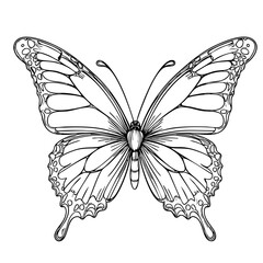 Elegant Butterfly Illustration – Black and White Outline Drawing for Coloring Pages, Nature Art, and Printable Tattoo Designs