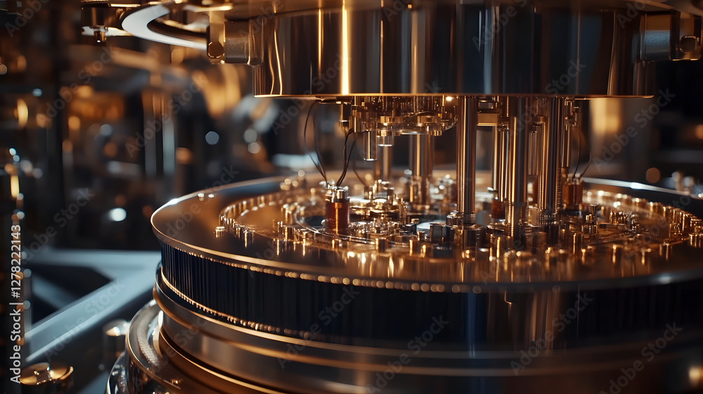 Poster intricate mechanical workings of a sophisticated industrial apparatus showcasing the complex machine