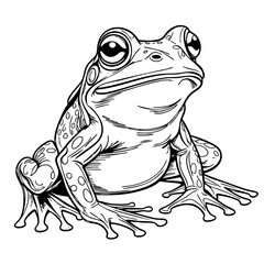 Realistic Frog Illustration – Black and White Outline Drawing for Nature Art, Coloring Pages, and Printable Wildlife Sketch