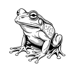 Realistic Frog Illustration – Black and White Outline Drawing for Nature Art, Coloring Pages, and Printable Amphibian Sketch