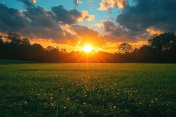 Sunset Radiance Over a Field of Wildflowers