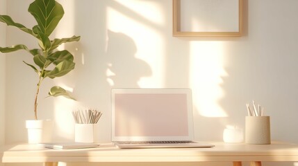 Creative remote desk setup home office inspirational workspace bright environment minimalist viewpoint productivity concept