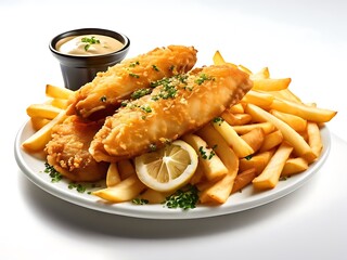 Crispy Fish and Chips with Lemon and Sauce