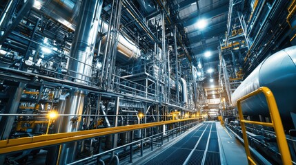 Fototapeta premium Detailed Industrial Pipeline and Equipment in a Modern Factory Setting