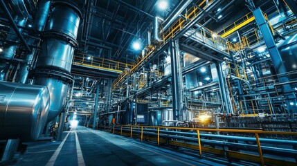 Fototapeta premium Industrial Facility with Machinery, Pipes, and High-Tech Equipment