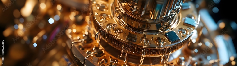 Fototapete Intricately designed vintage clock mechanism with a complex system of golden gears cogs and brass detailing