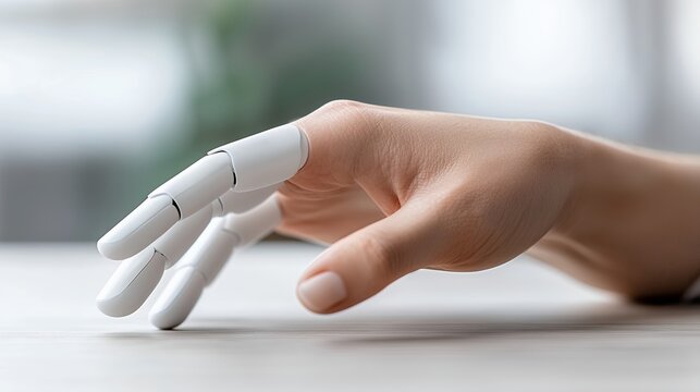 Modern Robotic Hand On Light Beige Surface