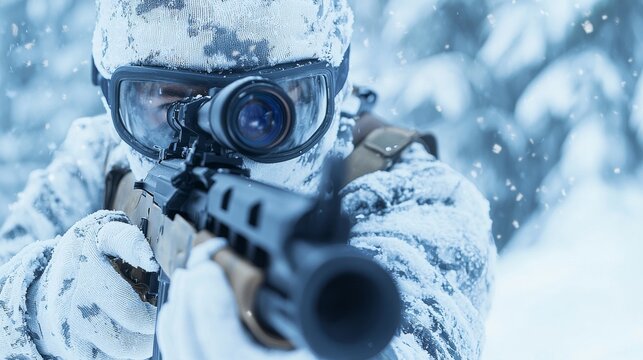 Russian Spetsnaz Arctic Snipers in Winter Camo, Tactical AK-12 Rifles, Snowy Warfare Scene