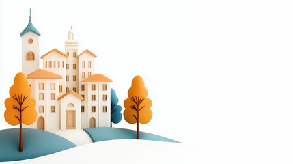 Pastel Colored 3D Rendered Village Scene