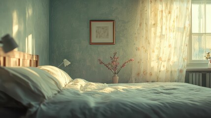 Cozy and Serene Bedroom with Soft Lighting and Floral Accents
