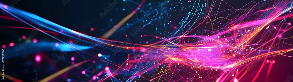 Fototapete Mesmerizing abstract image showcasing a vibrant cosmic explosion of colorful dynamic lights and energy in a futuristic digital landscape  The image exudes a sense of motion technology and innovation