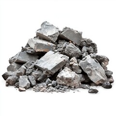 Pile of Broken Concrete Rubble Isolated on White Background Construction Debris Material Heap Demolition Waste Aggregate Gray Rock Aggregate