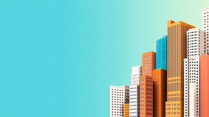 Obraz premium Colorful skyscrapers against a bright blue gradient sky, showcasing modern urban architecture