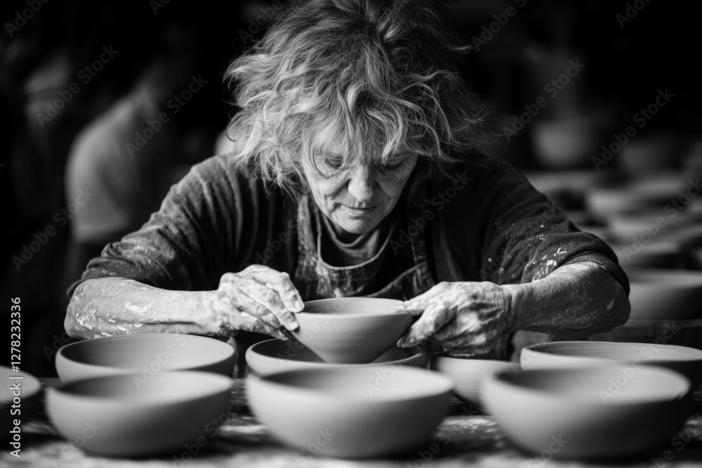 Aufkleber crafting clay bowls in a pottery studio during a creative workshop