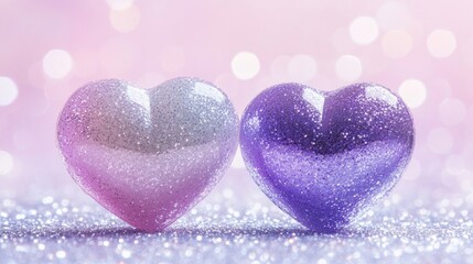 Obraz premium Two Glittering Hearts Pink and Purple Romantic Symbol